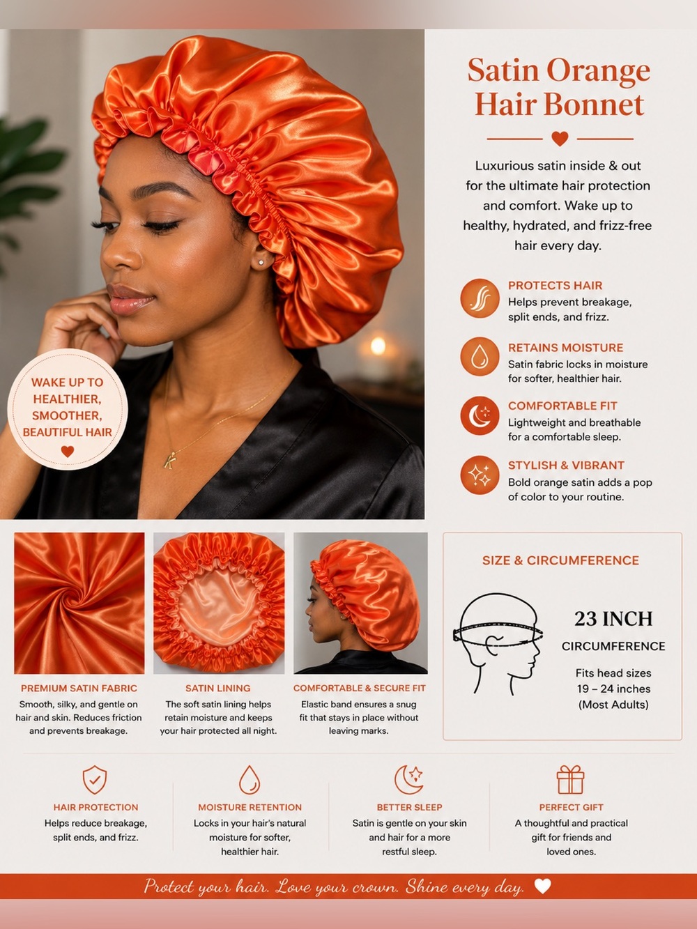 Satin Orange Hair Bonnet